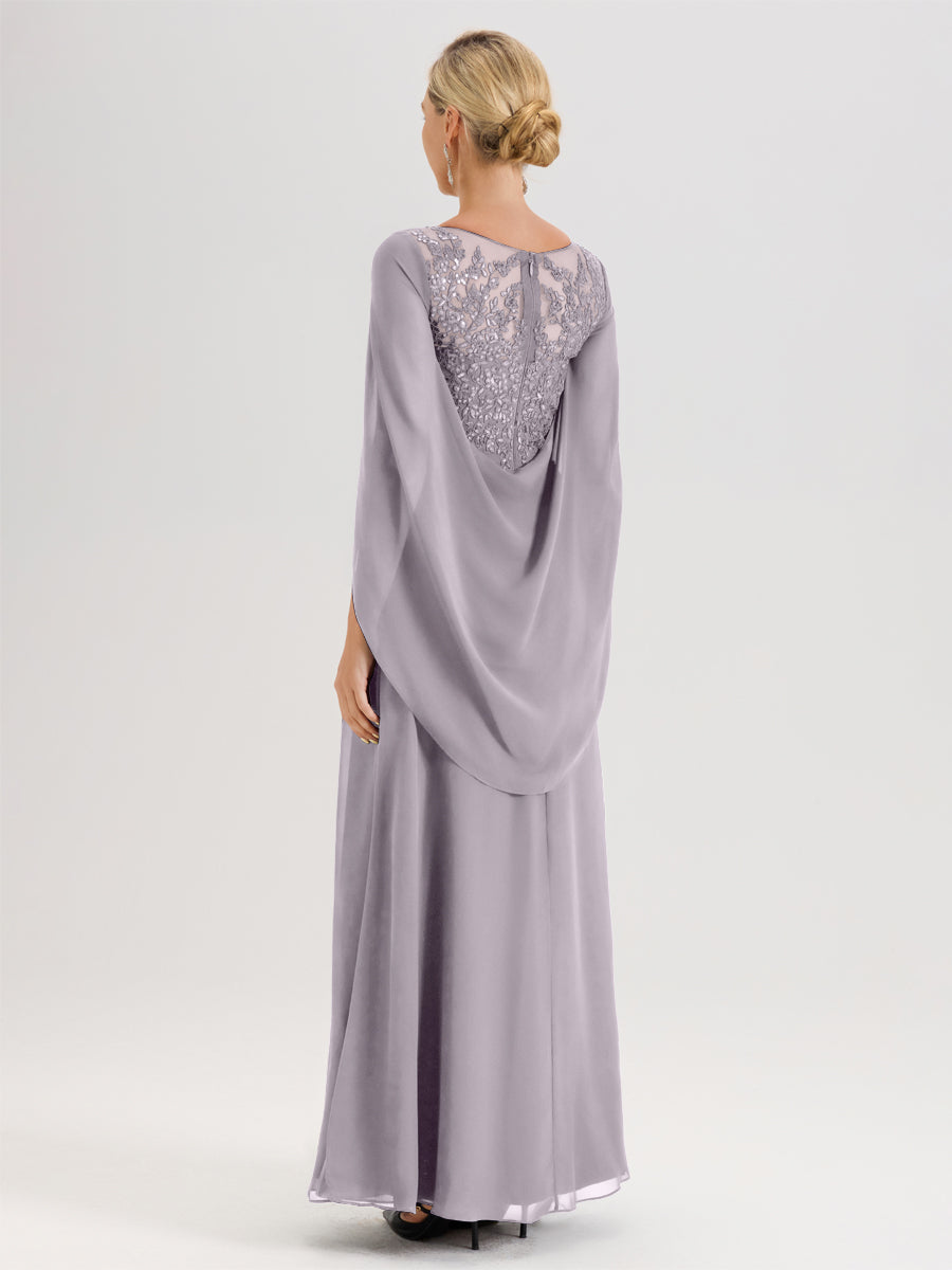 Cicinia Crépuscule Robe De Mère De La Mariée Longue Ligne A En Dentelle Appliquée Et Mousseline À Manches Volantes Et Col Illusion