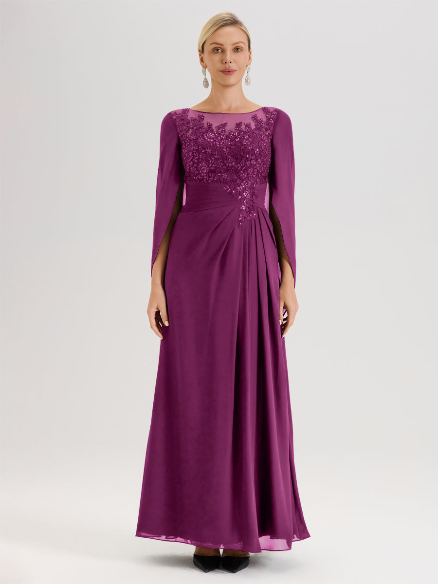Cicinia Orchidée Robe De Mère De La Mariée Longue Ligne A En Dentelle Appliquée Et Mousseline À Manches Volantes Et Col Illusion
