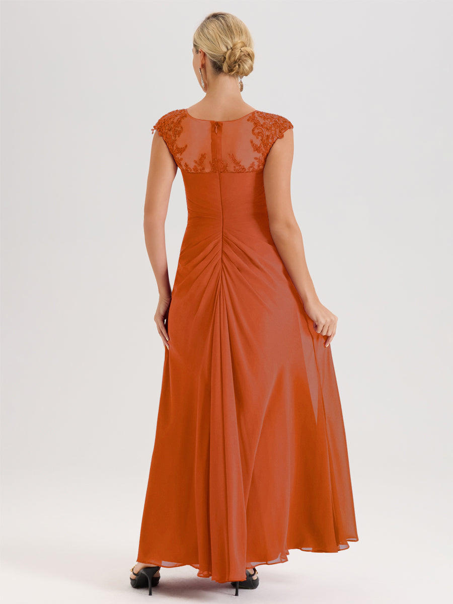 Cicinia Orange Brûlé Robe De Mère De La Mariée Longue Ligne A En Dentelle Et Mousseline À Col Ras Du Cou Et Sans Manches