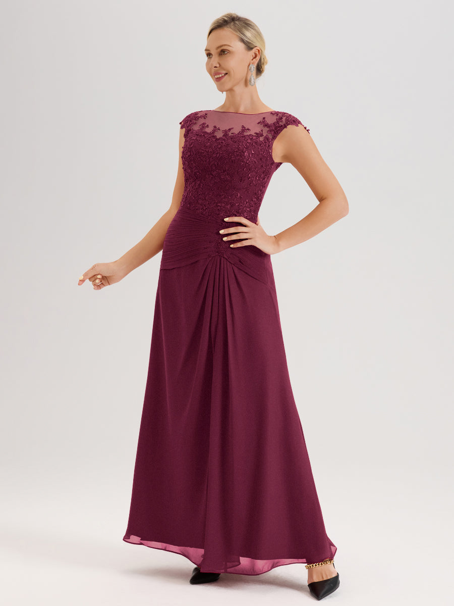 Cicinia Mûre Robe De Mère De La Mariée Longue Ligne A En Dentelle Et Mousseline À Col Ras Du Cou Et Sans Manches