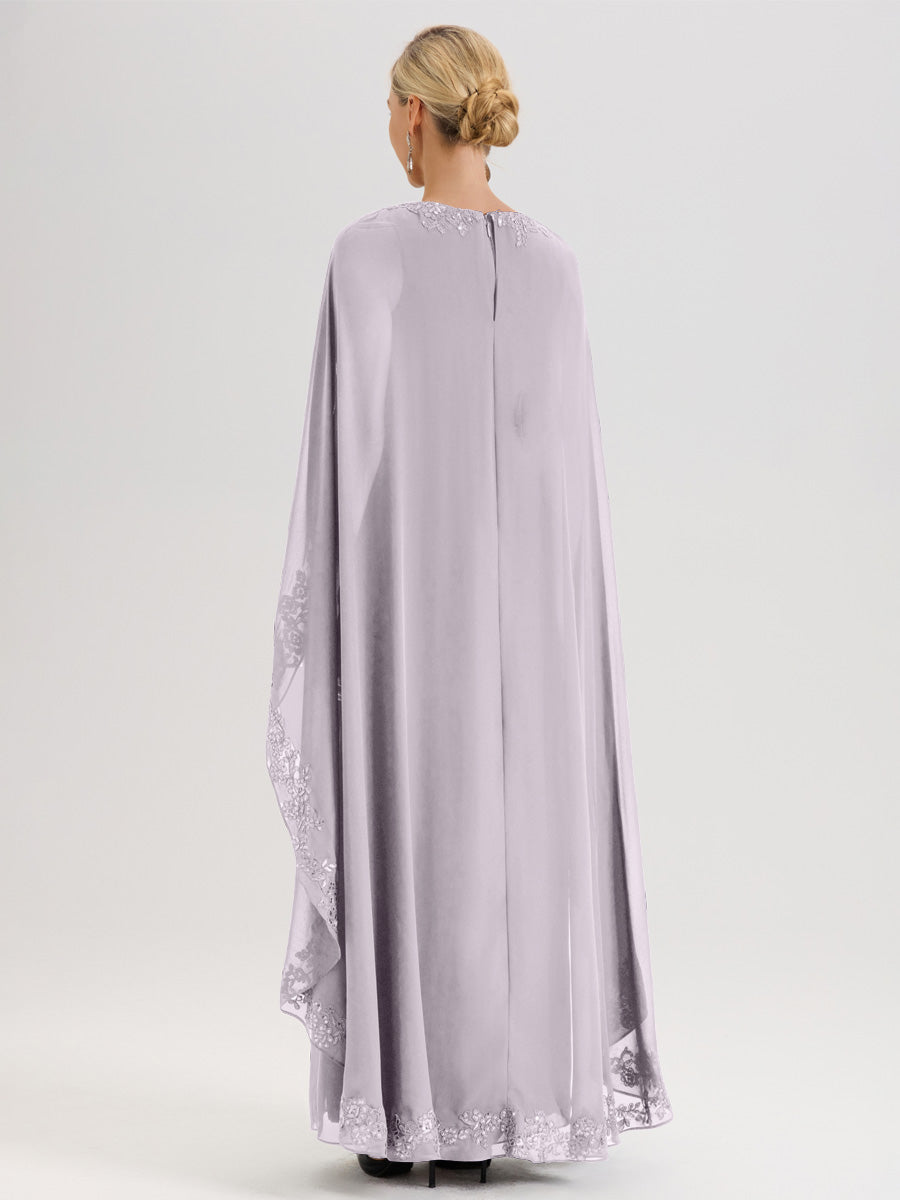 Cicinia Crépuscule Robe De Mère De La Mariée Longue Col Rond Ligne A En Dentelle Et Mousseline À Cape