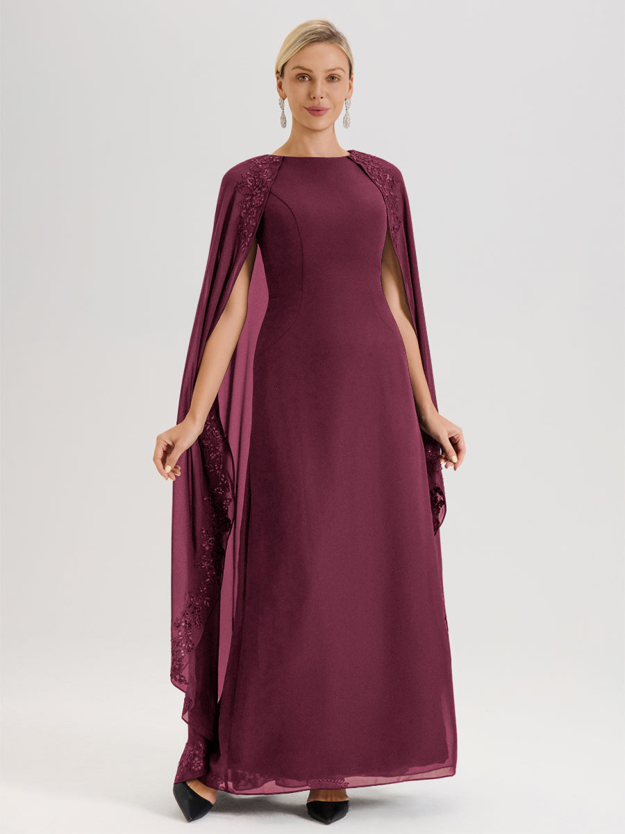 Cicinia Mûre Robe De Mère De La Mariée Longue Col Rond Ligne A En Dentelle Et Mousseline À Cape