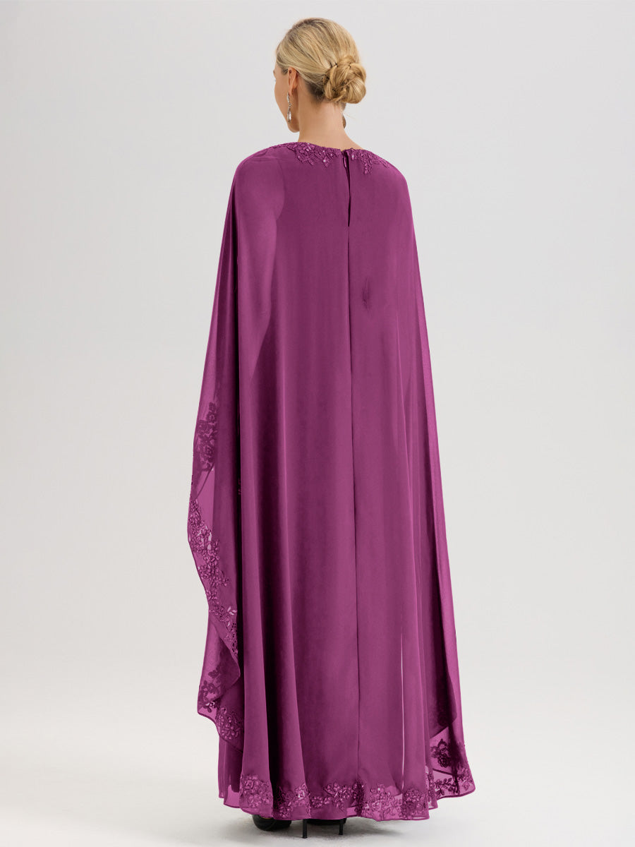 Cicinia Orchidée Robe De Mère De La Mariée Longue Col Rond Ligne A En Dentelle Et Mousseline À Cape