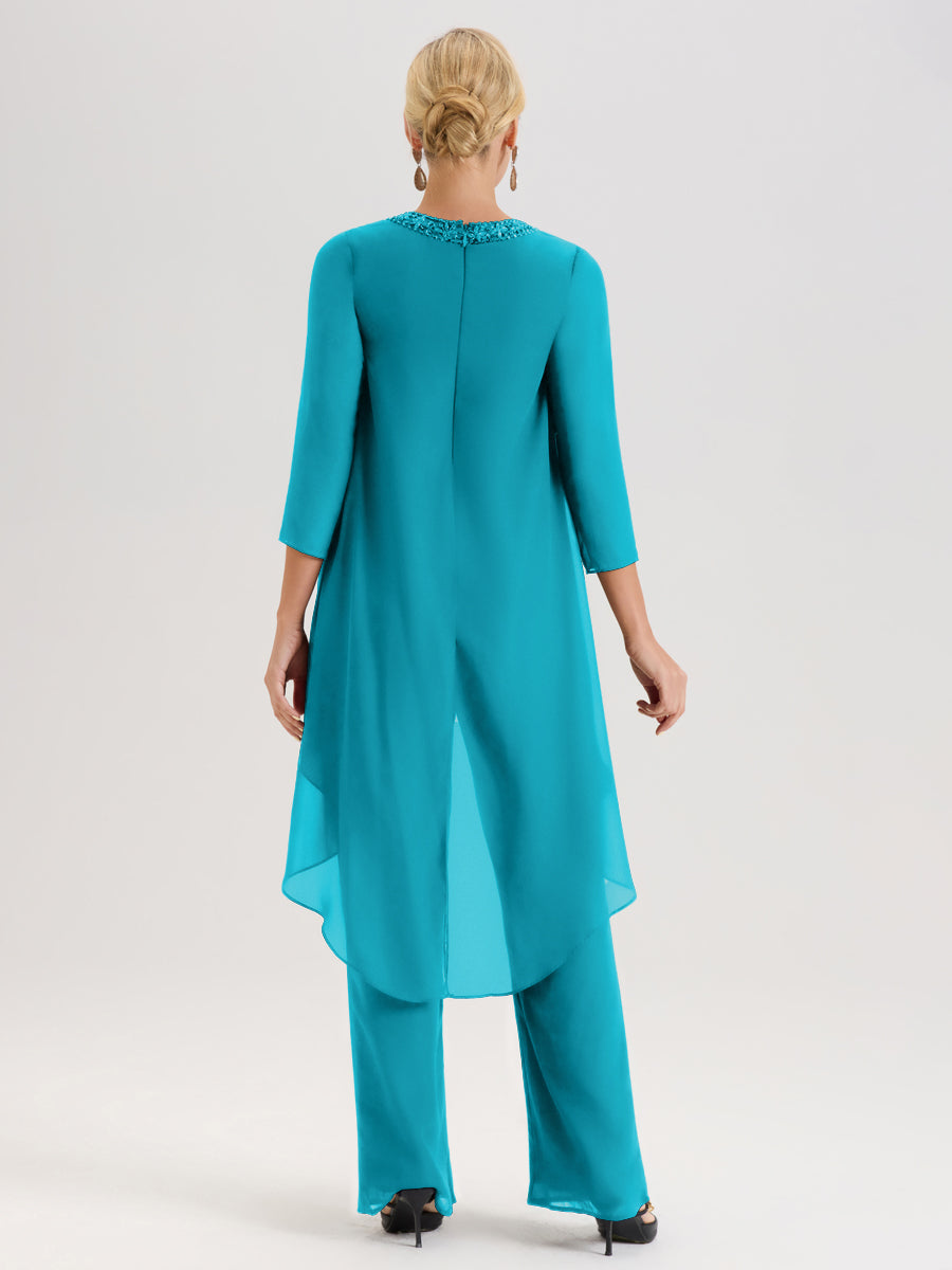 Cicinia Jade Ensemble Pantalon 2 Pièces Pour Mère De La Mariée En Mousseline À Col Rond Et Manches Longues