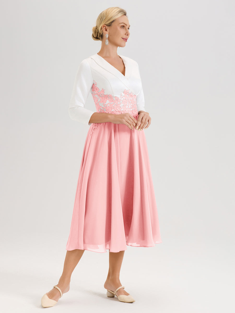Cicinia Rose Robe De Mère De La Mariée Mi-Longue À Décolleté En V En Satin Mousseline Et Dentelle