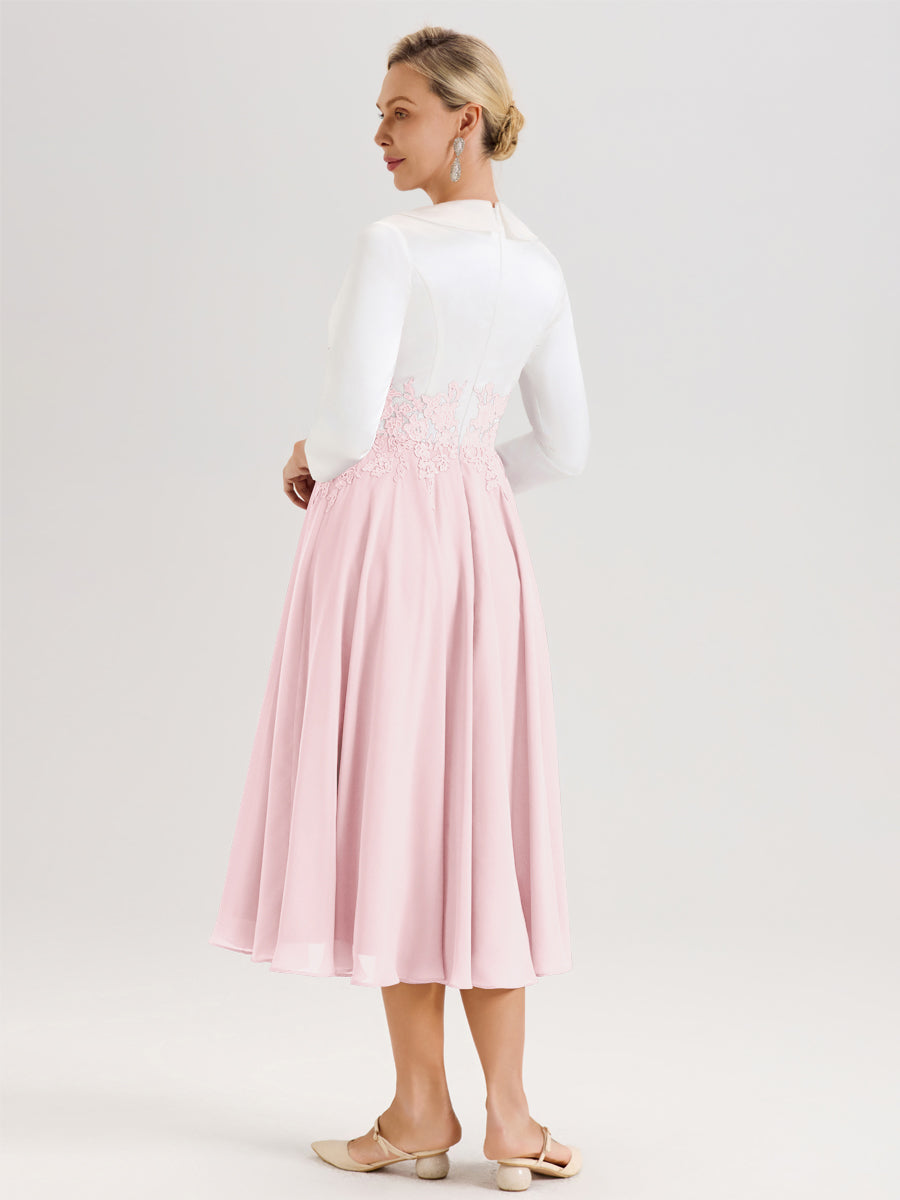 Cicinia Rose Pâle Robe De Mère De La Mariée Mi-Longue À Décolleté En V En Satin Mousseline Et Dentelle