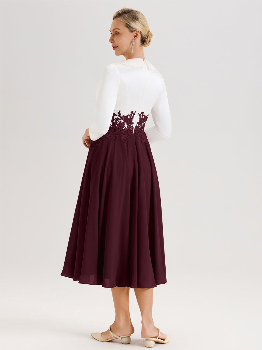 Cicinia Cabernet Robe De Mère De La Mariée Mi-Longue À Décolleté En V En Satin Mousseline Et Dentelle