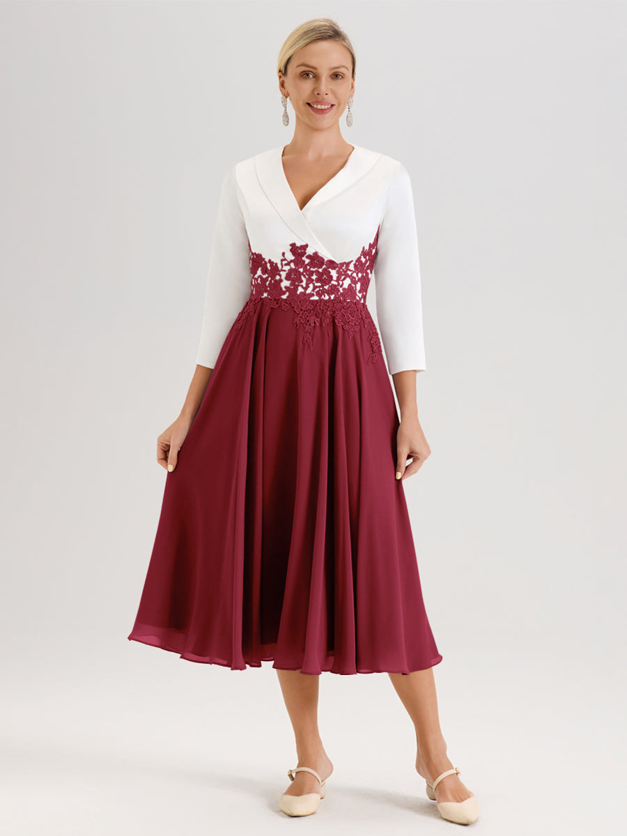 Cicinia Rose Cannelle Robe De Mère De La Mariée Mi-Longue À Décolleté En V En Satin Mousseline Et Dentelle