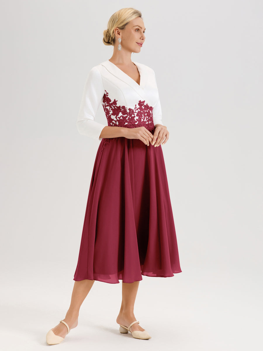 Cicinia Rose Cannelle Robe De Mère De La Mariée Mi-Longue À Décolleté En V En Satin Mousseline Et Dentelle
