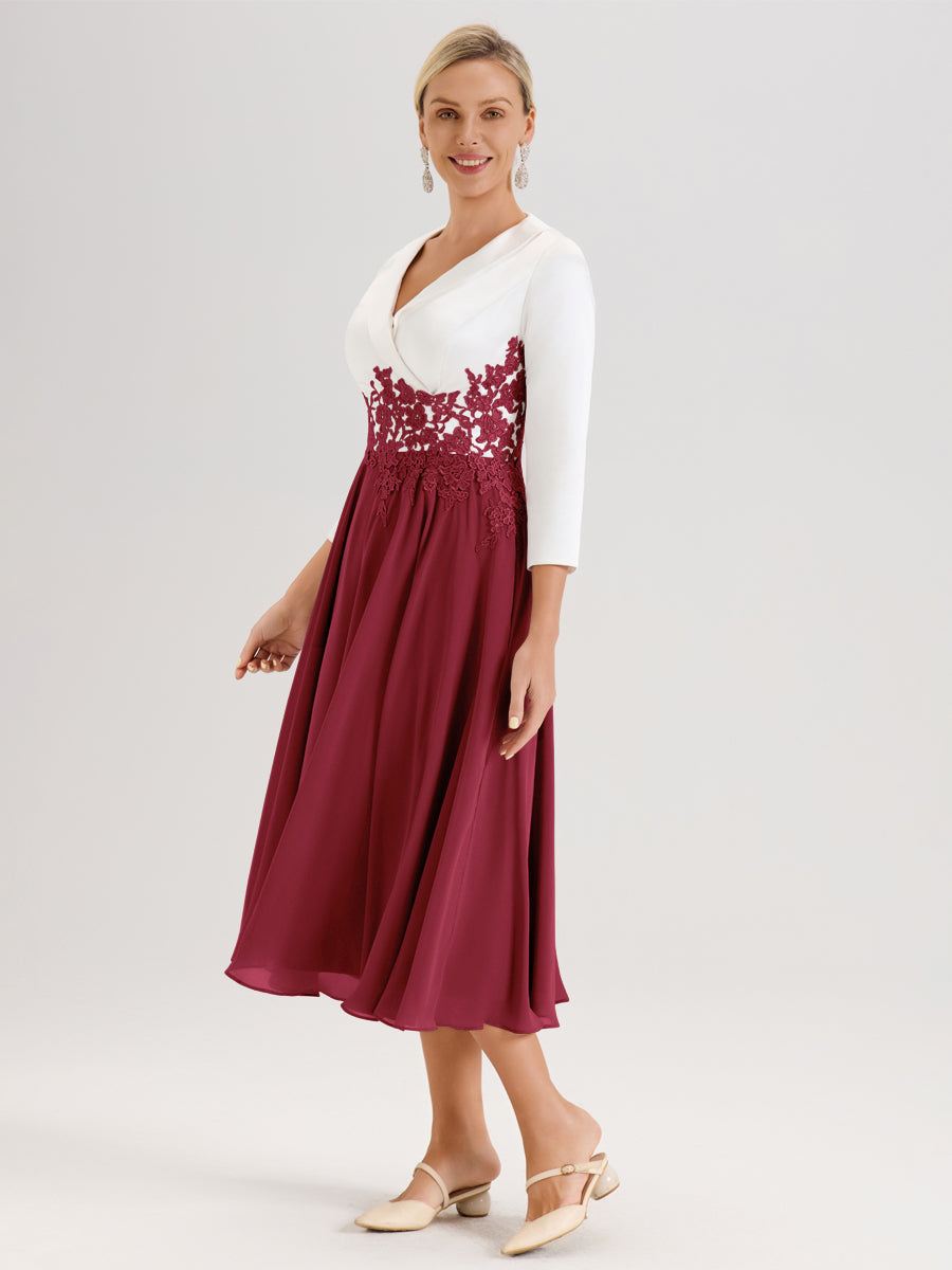 Cicinia Rose Cannelle Robe De Mère De La Mariée Mi-Longue À Décolleté En V En Satin Mousseline Et Dentelle