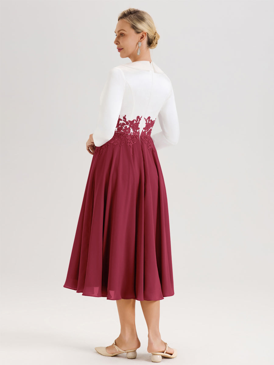 Cicinia Rose Cannelle Robe De Mère De La Mariée Mi-Longue À Décolleté En V En Satin Mousseline Et Dentelle