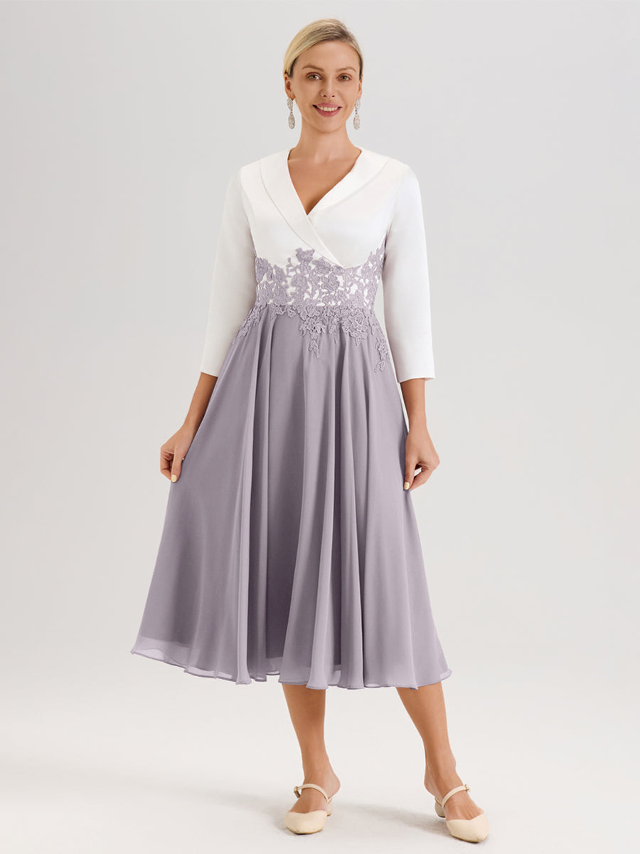 Cicinia Crépuscule Robe De Mère De La Mariée Mi-Longue À Décolleté En V En Satin Mousseline Et Dentelle