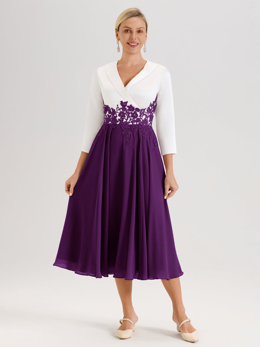 Cicinia Raisin Robe De Mère De La Mariée Mi-Longue À Décolleté En V En Satin Mousseline Et Dentelle