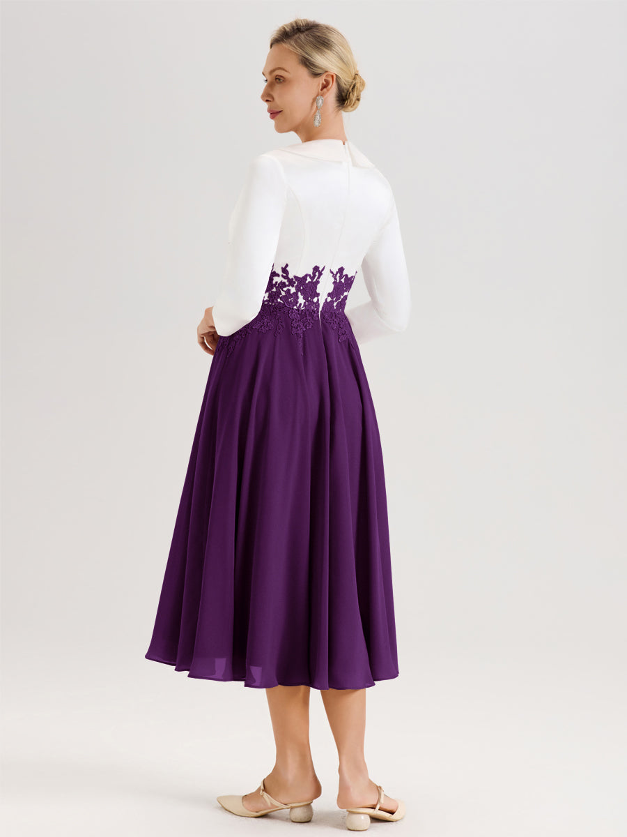 Cicinia Raisin Robe De Mère De La Mariée Mi-Longue À Décolleté En V En Satin Mousseline Et Dentelle