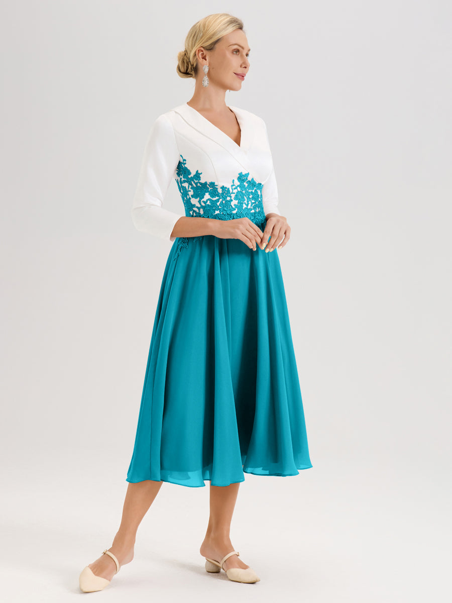 Cicinia Jade Robe De Mère De La Mariée Mi-Longue À Décolleté En V En Satin Mousseline Et Dentelle