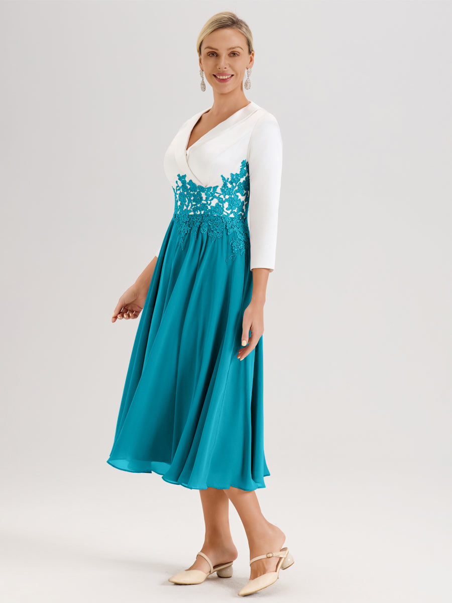 Cicinia Jade Robe De Mère De La Mariée Mi-Longue À Décolleté En V En Satin Mousseline Et Dentelle
