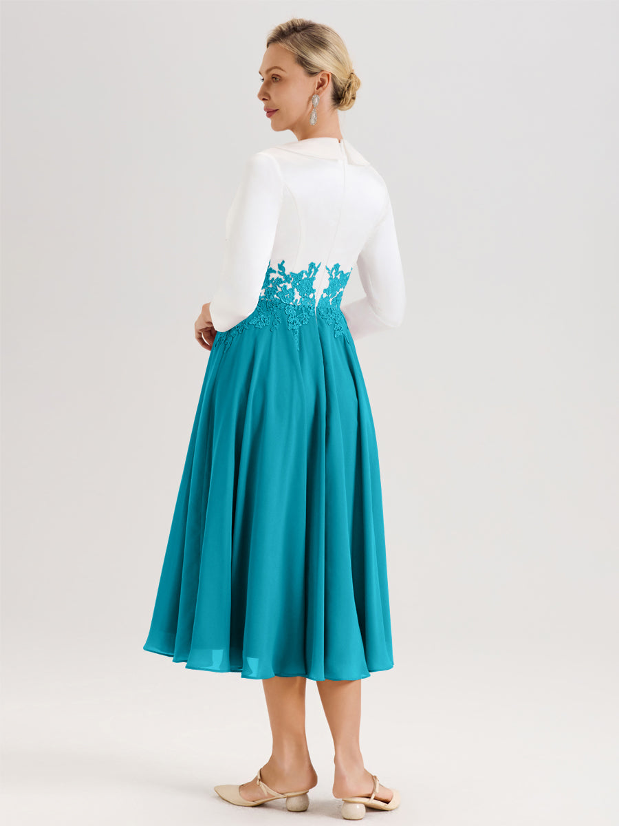 Cicinia Jade Robe De Mère De La Mariée Mi-Longue À Décolleté En V En Satin Mousseline Et Dentelle