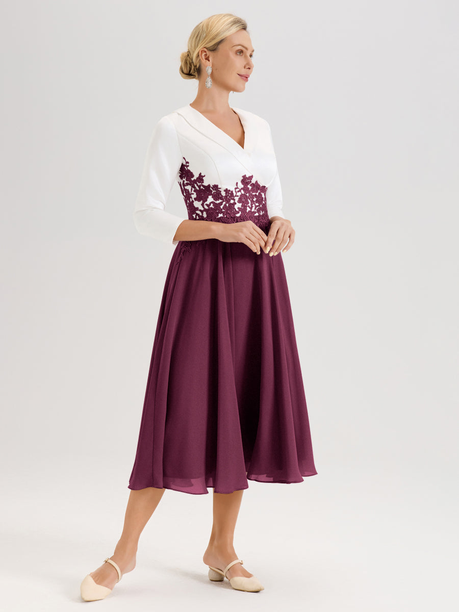 Cicinia Mûre Robe De Mère De La Mariée Mi-Longue À Décolleté En V En Satin Mousseline Et Dentelle