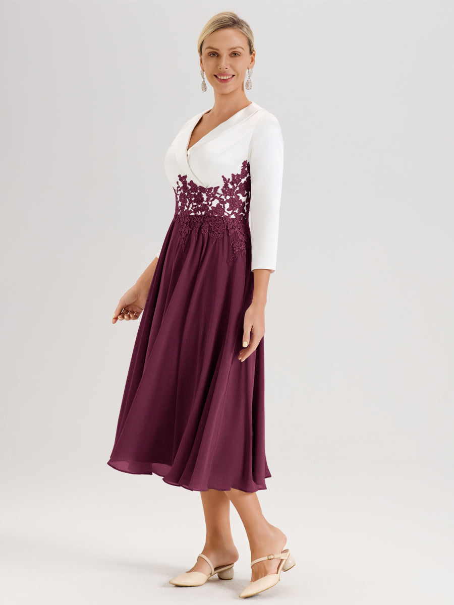 Cicinia Mûre Robe De Mère De La Mariée Mi-Longue À Décolleté En V En Satin Mousseline Et Dentelle