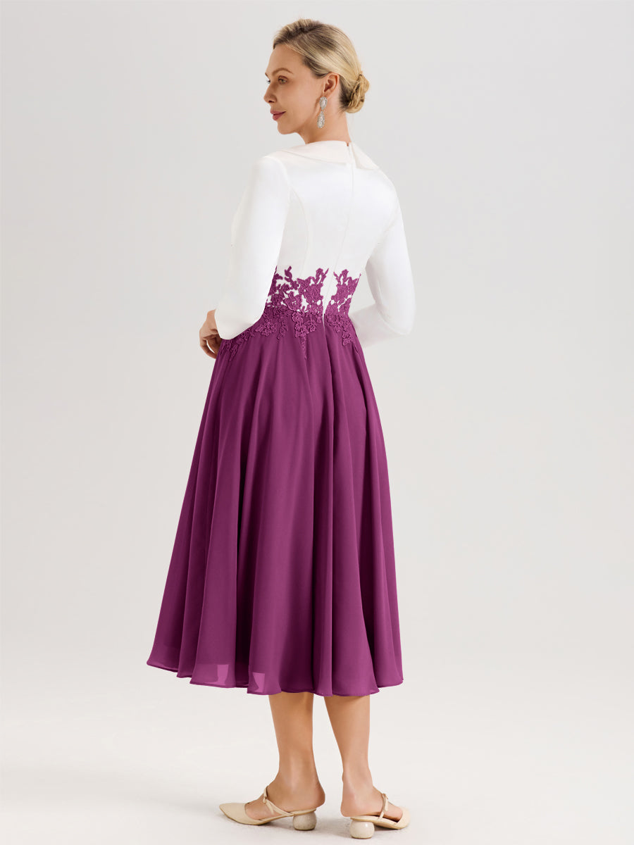Cicinia Orchidée Robe De Mère De La Mariée Mi-Longue À Décolleté En V En Satin Mousseline Et Dentelle
