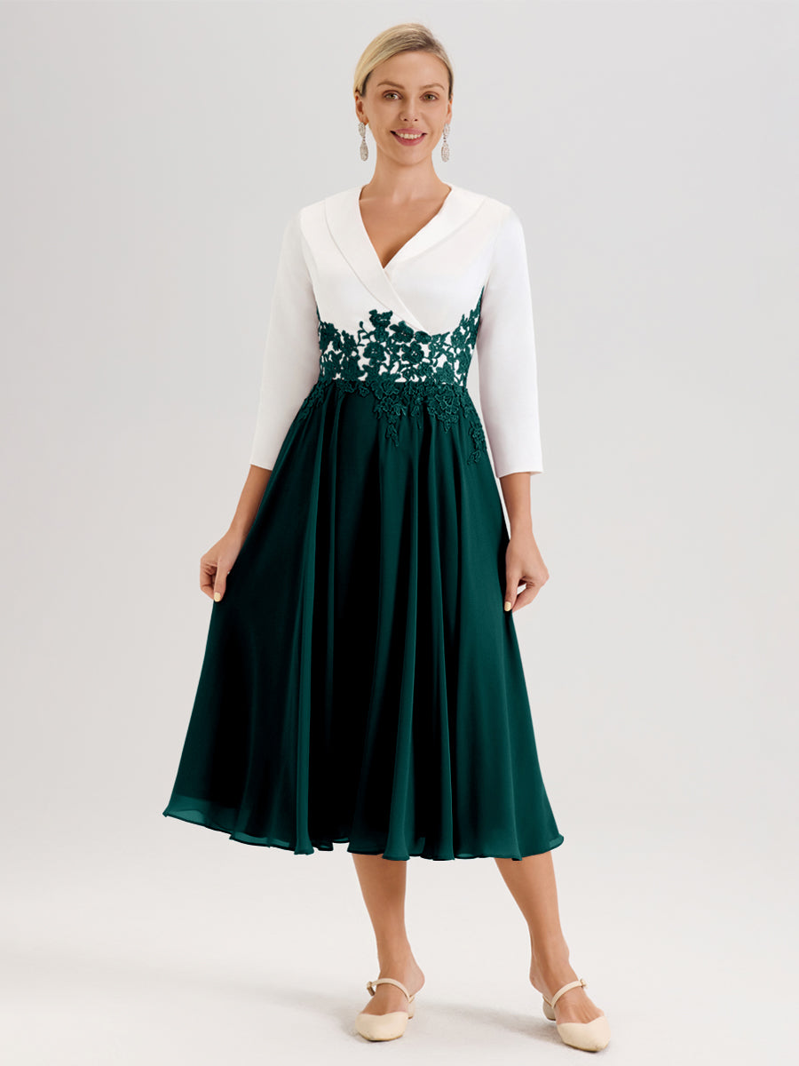 Cicinia Paon Robe De Mère De La Mariée Mi-Longue À Décolleté En V En Satin Mousseline Et Dentelle