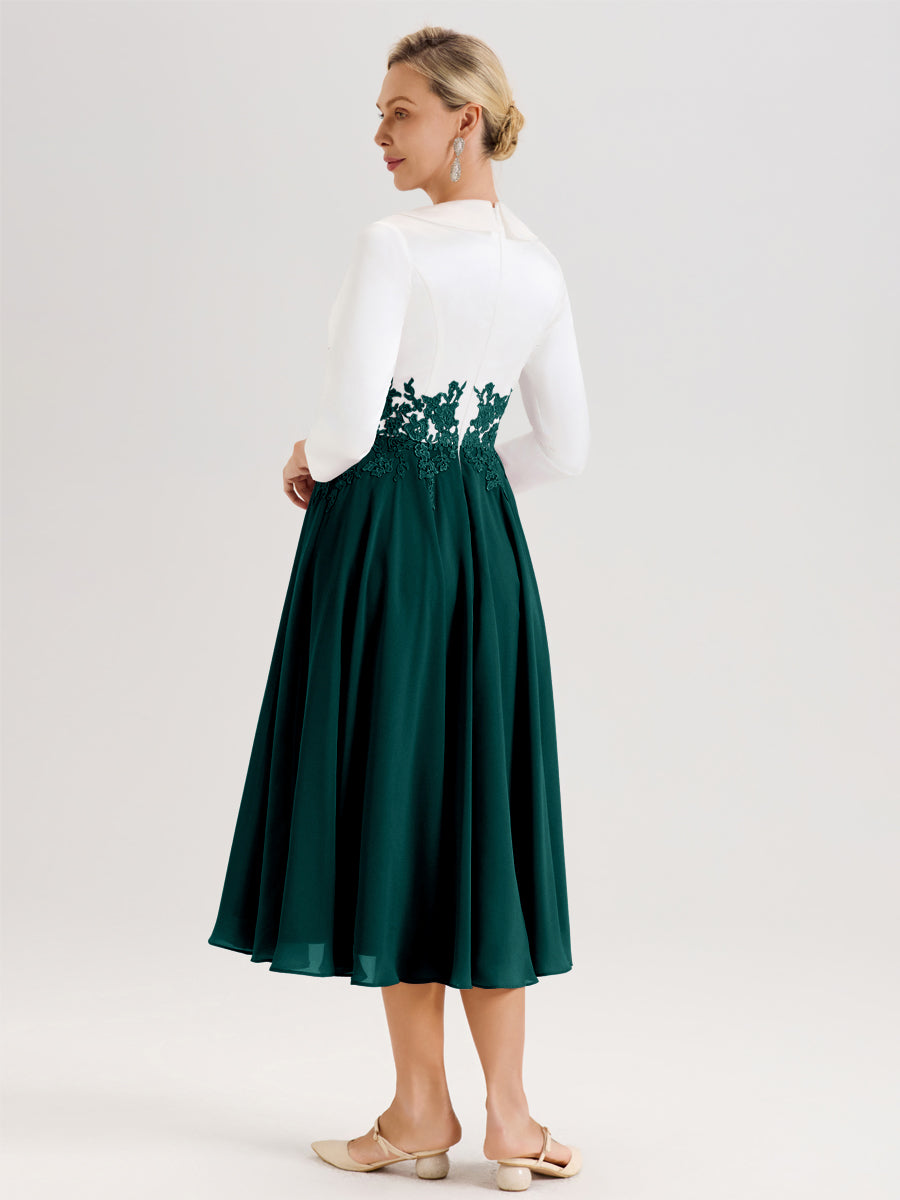 Cicinia Paon Robe De Mère De La Mariée Mi-Longue À Décolleté En V En Satin Mousseline Et Dentelle