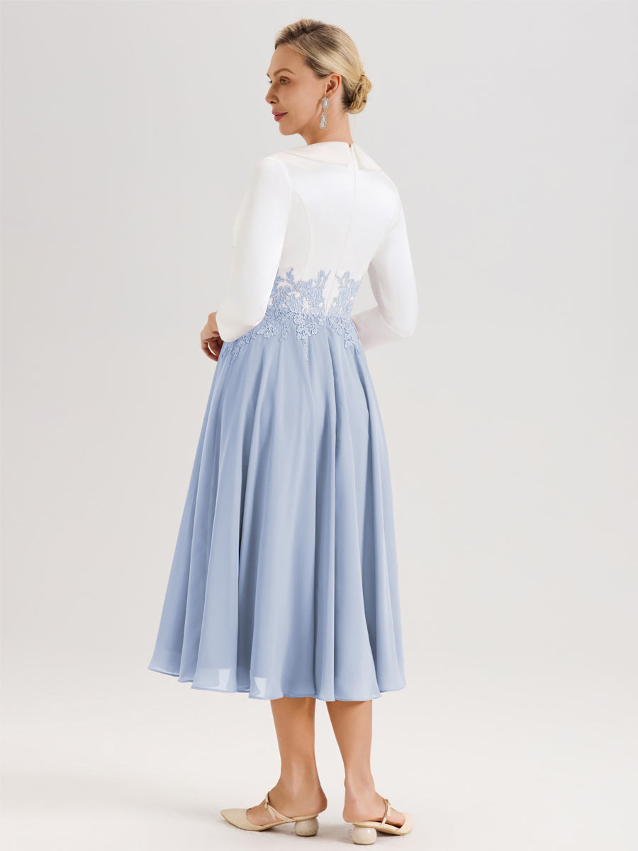Cicinia Bleu Ciel Robe De Mère De La Mariée Mi-Longue À Décolleté En V En Satin Mousseline Et Dentelle
