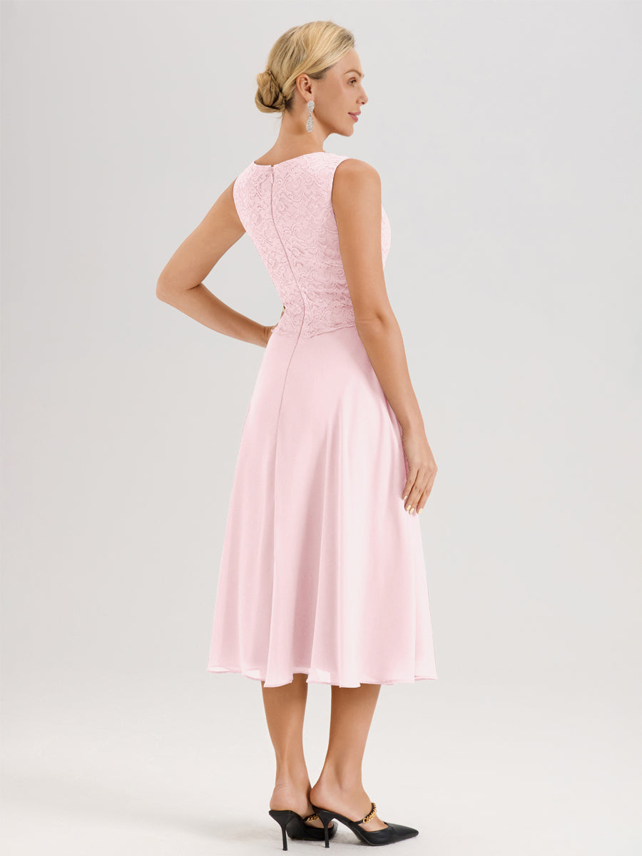 Cicinia Rose Pâle Ensemble 2 Pièces Pour Mère De La Mariée Mi-Long À Col Carré En Mousseline Et Dentelle