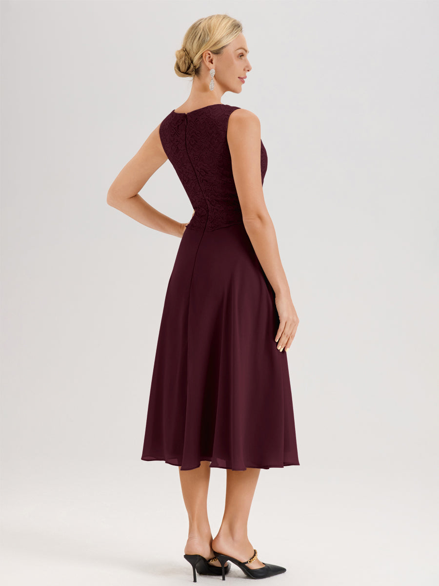Cicinia Cabernet Ensemble 2 Pièces Pour Mère De La Mariée Mi-Long À Col Carré En Mousseline Et Dentelle