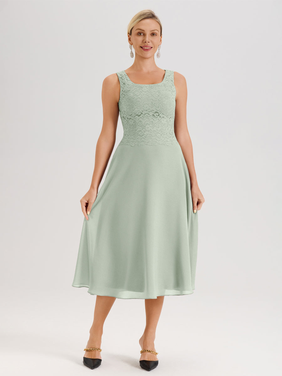 Cicinia Celadon Ensemble 2 Pièces Pour Mère De La Mariée Mi-Long À Col Carré En Mousseline Et Dentelle