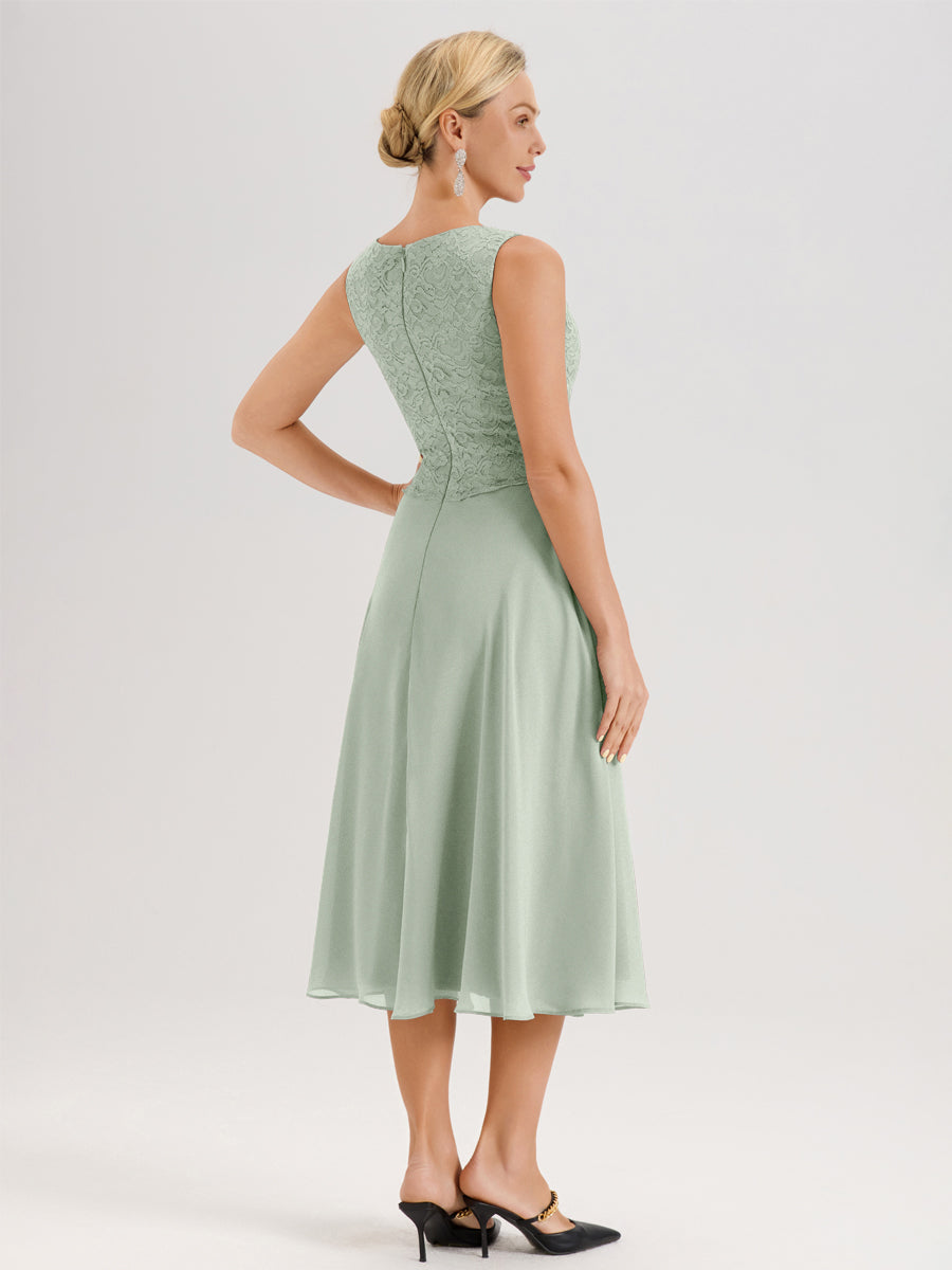 Cicinia Celadon Ensemble 2 Pièces Pour Mère De La Mariée Mi-Long À Col Carré En Mousseline Et Dentelle