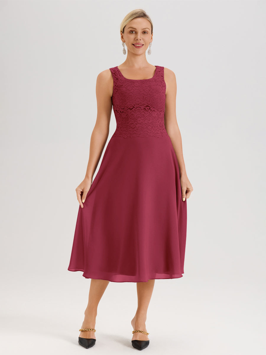Cicinia Rose Cannelle Ensemble 2 Pièces Pour Mère De La Mariée Mi-Long À Col Carré En Mousseline Et Dentelle
