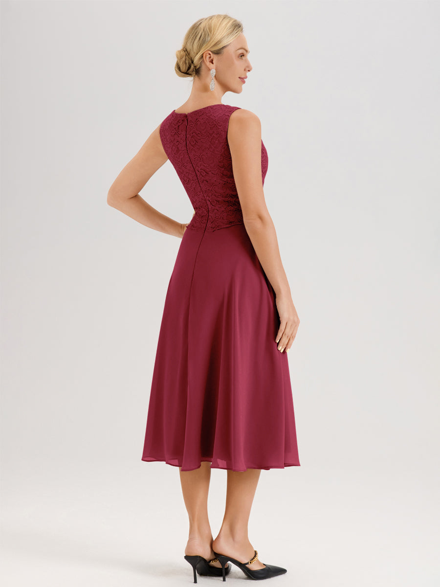 Cicinia Rose Cannelle Ensemble 2 Pièces Pour Mère De La Mariée Mi-Long À Col Carré En Mousseline Et Dentelle
