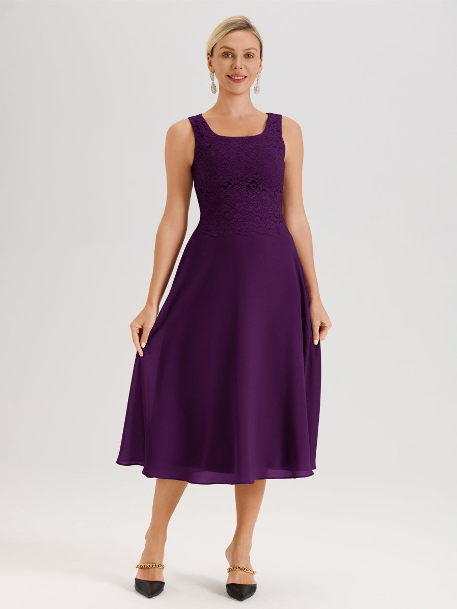 Cicinia Raisin Ensemble 2 Pièces Pour Mère De La Mariée Mi-Long À Col Carré En Mousseline Et Dentelle