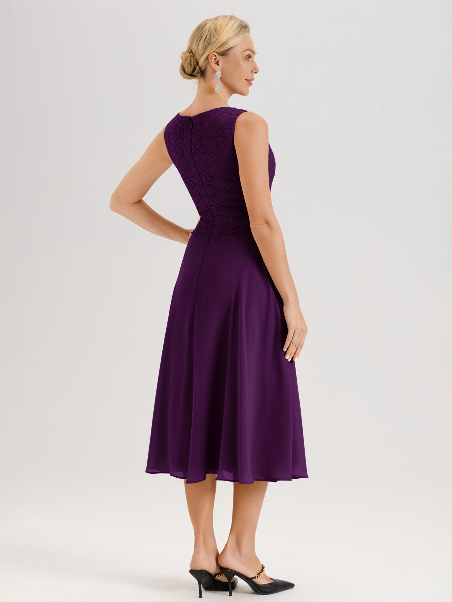 Cicinia Raisin Ensemble 2 Pièces Pour Mère De La Mariée Mi-Long À Col Carré En Mousseline Et Dentelle