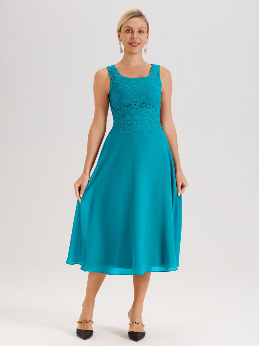 Cicinia Jade Ensemble 2 Pièces Pour Mère De La Mariée Mi-Long À Col Carré En Mousseline Et Dentelle