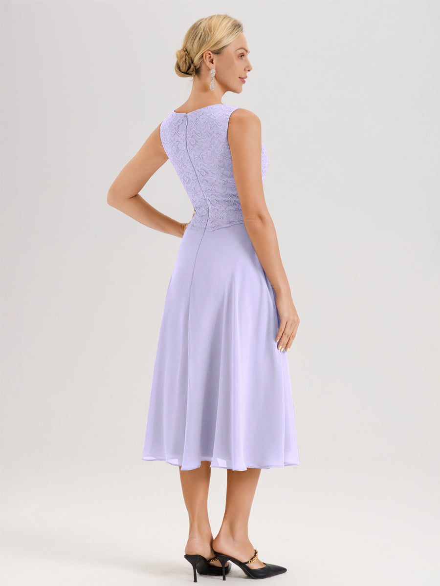 Cicinia Lilas Ensemble 2 Pièces Pour Mère De La Mariée Mi-Long À Col Carré En Mousseline Et Dentelle