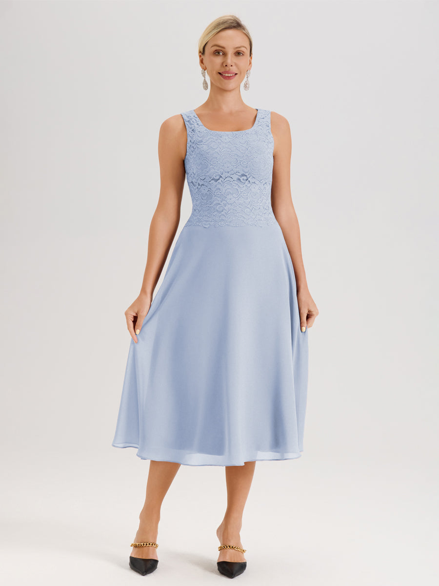 Cicinia Bleu Ciel Ensemble 2 Pièces Pour Mère De La Mariée Mi-Long À Col Carré En Mousseline Et Dentelle