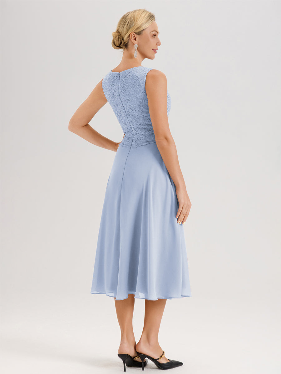 Cicinia Bleu Ciel Ensemble 2 Pièces Pour Mère De La Mariée Mi-Long À Col Carré En Mousseline Et Dentelle