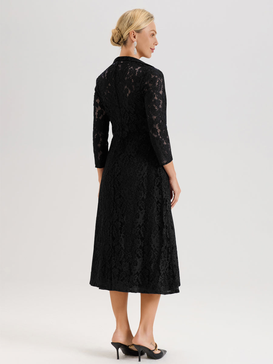 Cicinia Noir Ensemble 2 Pièces Élégant Pour Mère De La Mariée Mi-Longue À Décolleté En V En Mousseline Et Dentelle