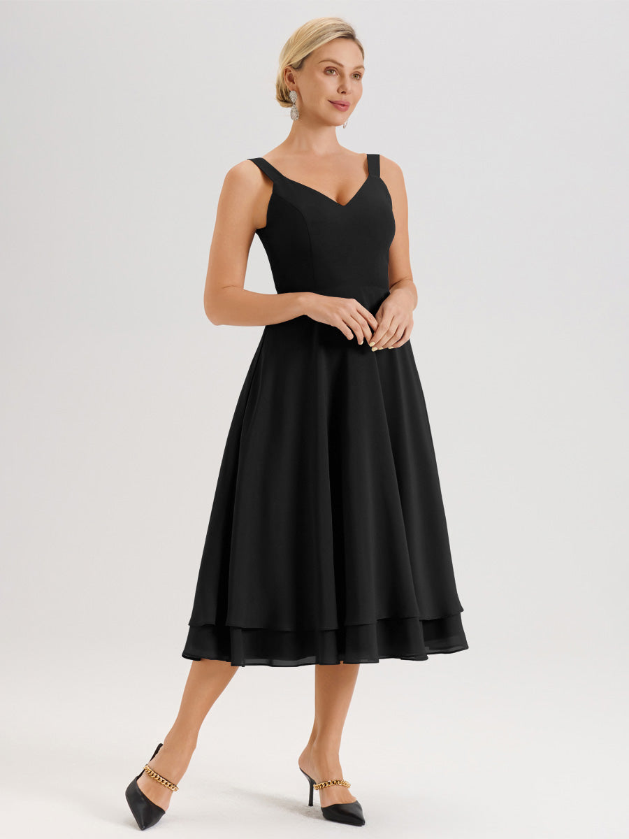 Cicinia Noir Ensemble 2 Pièces Élégant Pour Mère De La Mariée Mi-Longue À Décolleté En V En Mousseline Et Dentelle