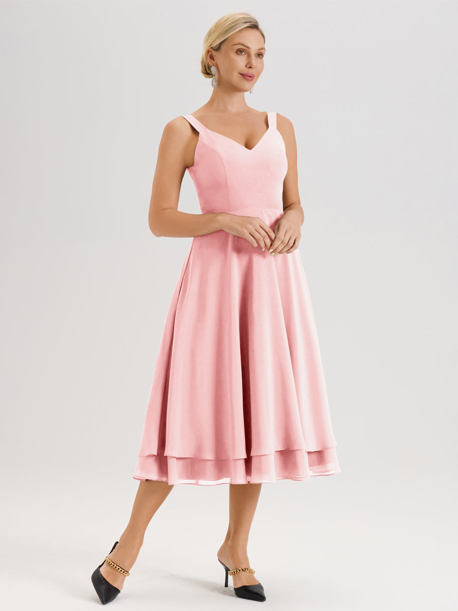 Cicinia Rose Ensemble 2 Pièces Élégant Pour Mère De La Mariée Mi-Longue À Décolleté En V En Mousseline Et Dentelle
