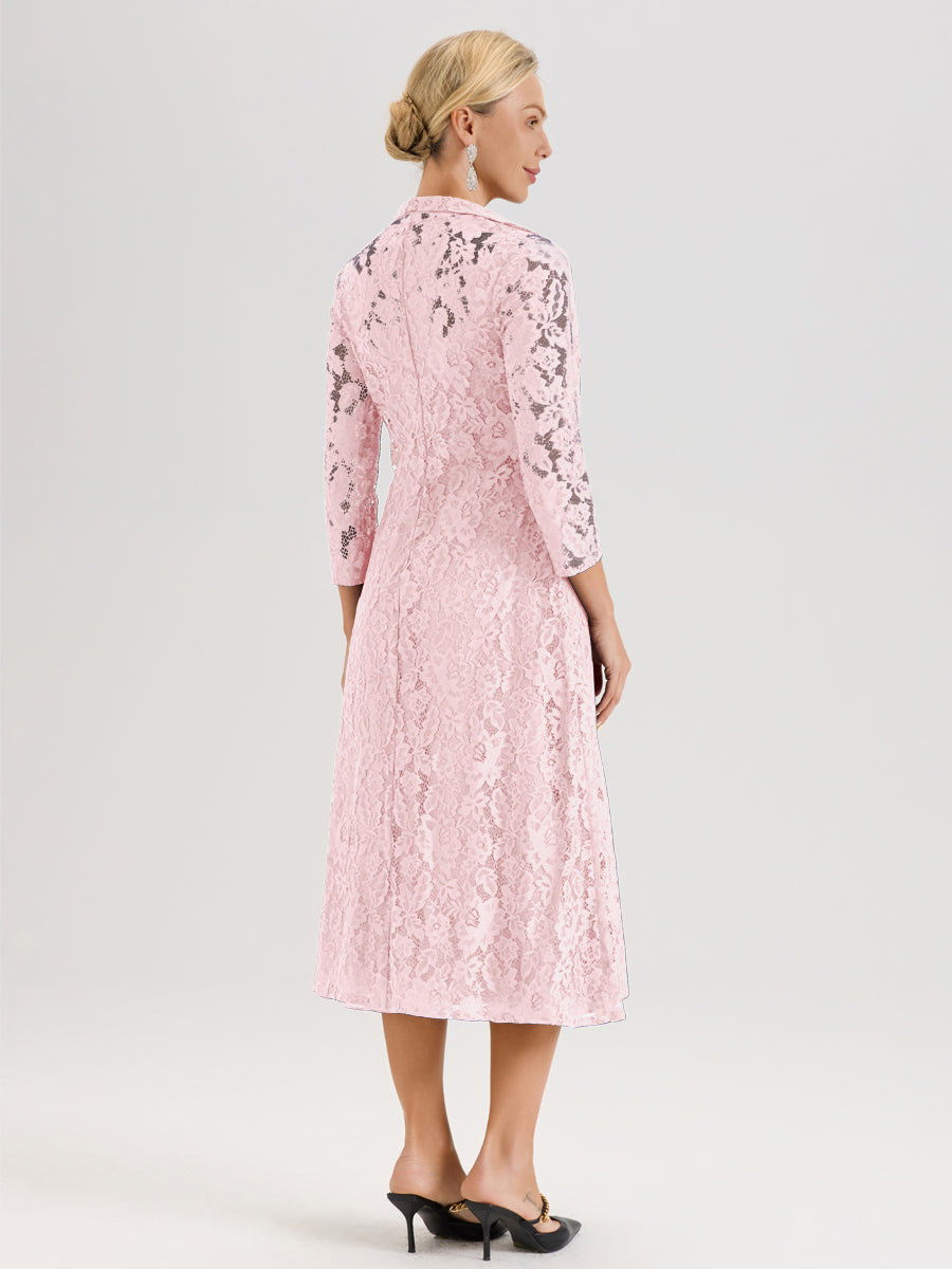 Cicinia Rose Pâle Ensemble 2 Pièces Élégant Pour Mère De La Mariée Mi-Longue À Décolleté En V En Mousseline Et Dentelle