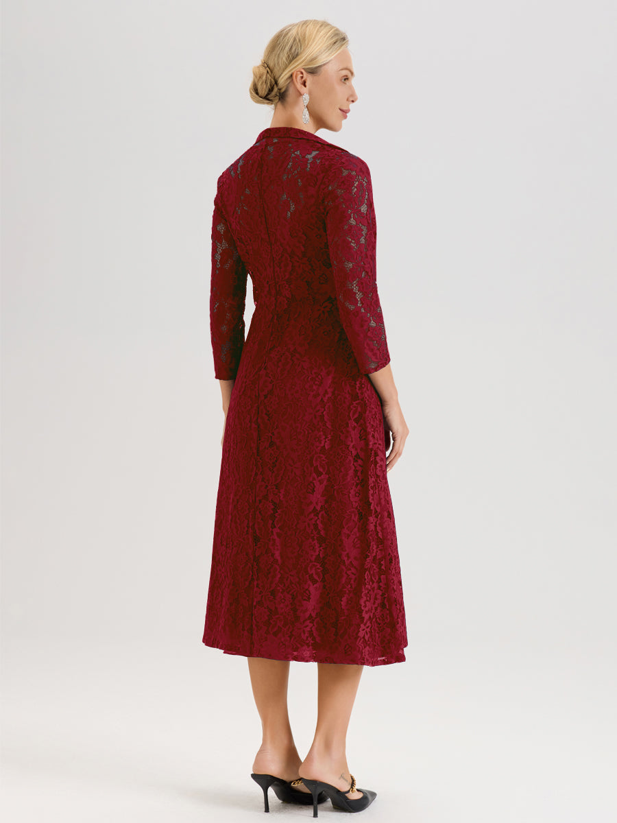 Cicinia Bordeaux Ensemble 2 Pièces Élégant Pour Mère De La Mariée Mi-Longue À Décolleté En V En Mousseline Et Dentelle