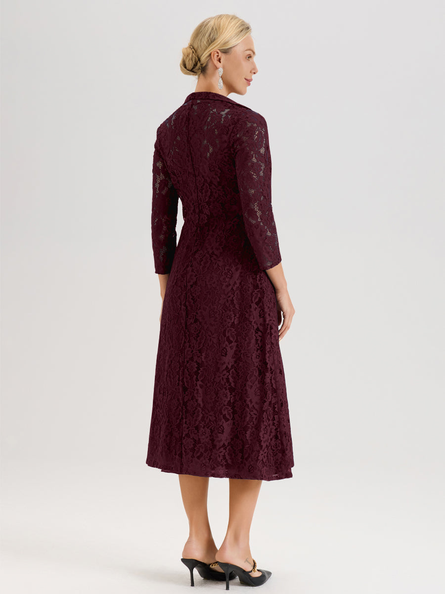 Cicinia Cabernet Ensemble 2 Pièces Élégant Pour Mère De La Mariée Mi-Longue À Décolleté En V En Mousseline Et Dentelle
