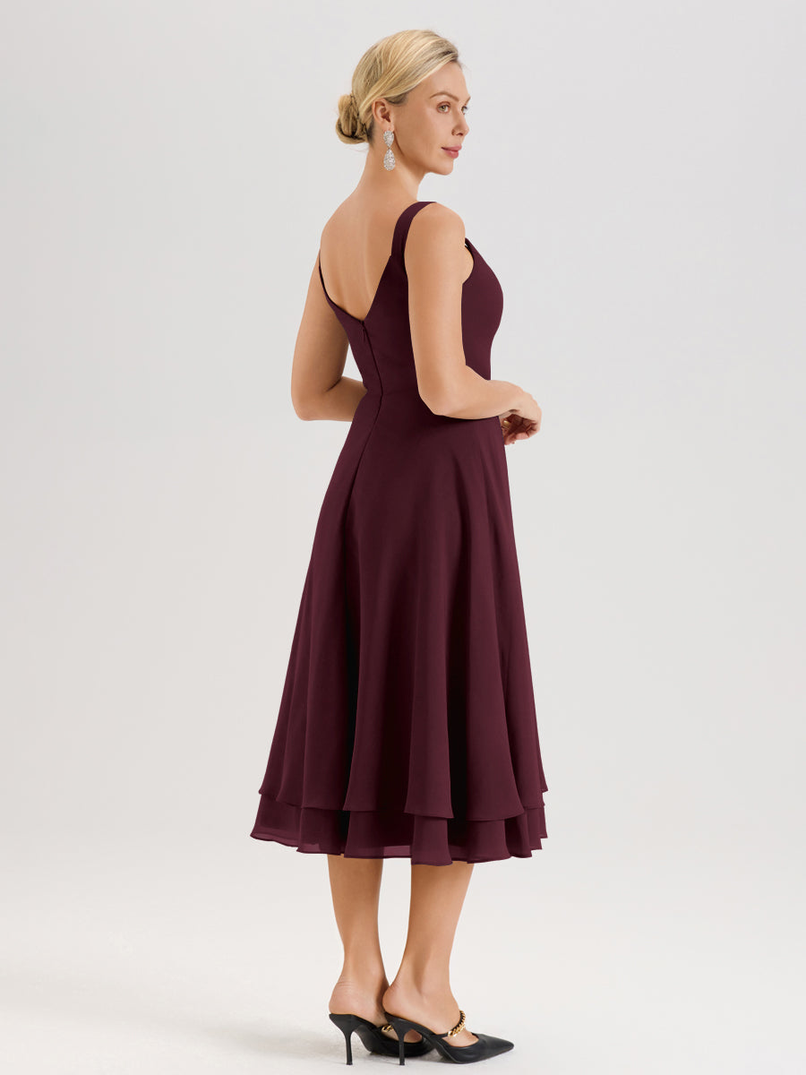 Cicinia Cabernet Ensemble 2 Pièces Élégant Pour Mère De La Mariée Mi-Longue À Décolleté En V En Mousseline Et Dentelle