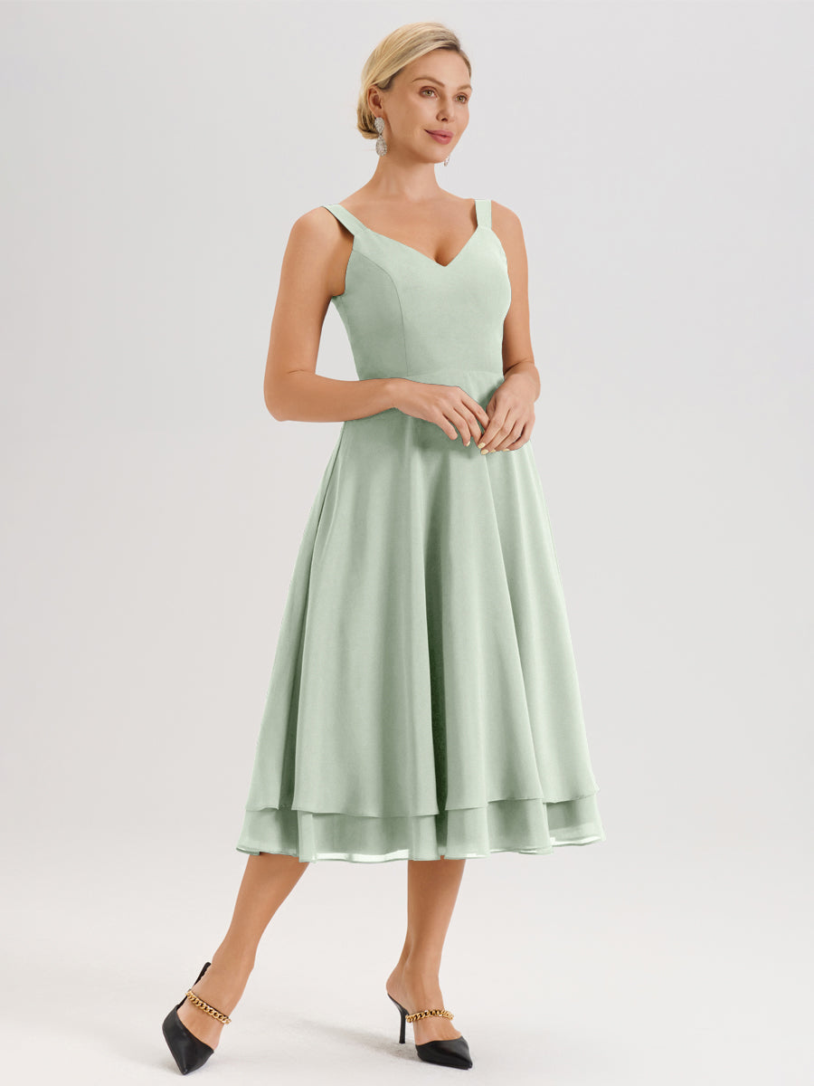 Cicinia Celadon Ensemble 2 Pièces Élégant Pour Mère De La Mariée Mi-Longue À Décolleté En V En Mousseline Et Dentelle