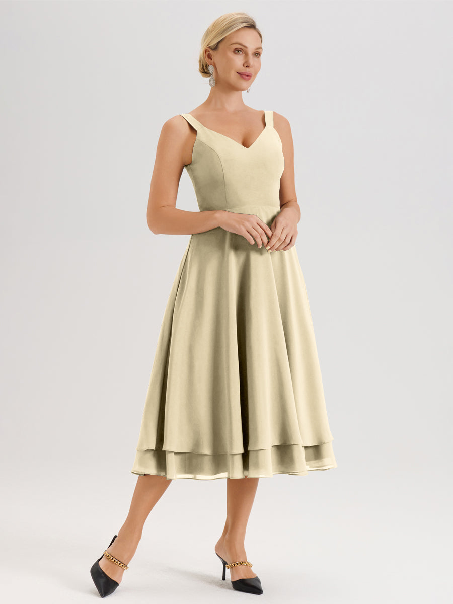 Cicinia Champagne Ensemble 2 Pièces Élégant Pour Mère De La Mariée Mi-Longue À Décolleté En V En Mousseline Et Dentelle