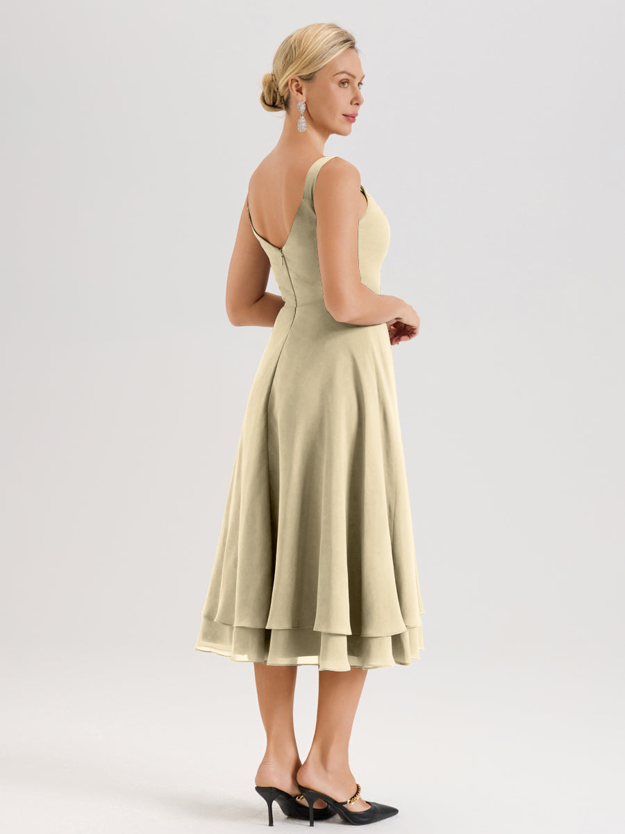 Cicinia Champagne Ensemble 2 Pièces Élégant Pour Mère De La Mariée Mi-Longue À Décolleté En V En Mousseline Et Dentelle