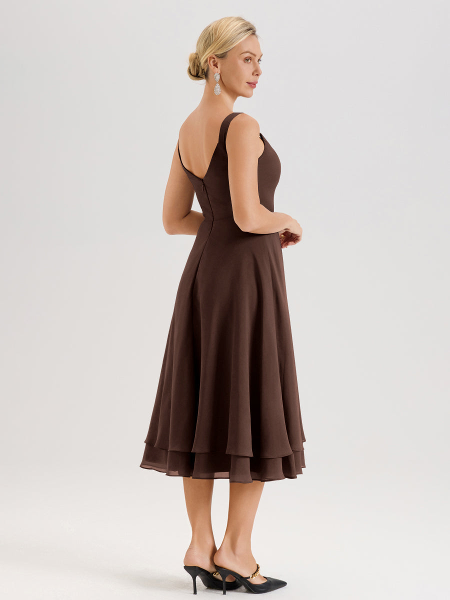 Cicinia Chocolat Ensemble 2 Pièces Élégant Pour Mère De La Mariée Mi-Longue À Décolleté En V En Mousseline Et Dentelle